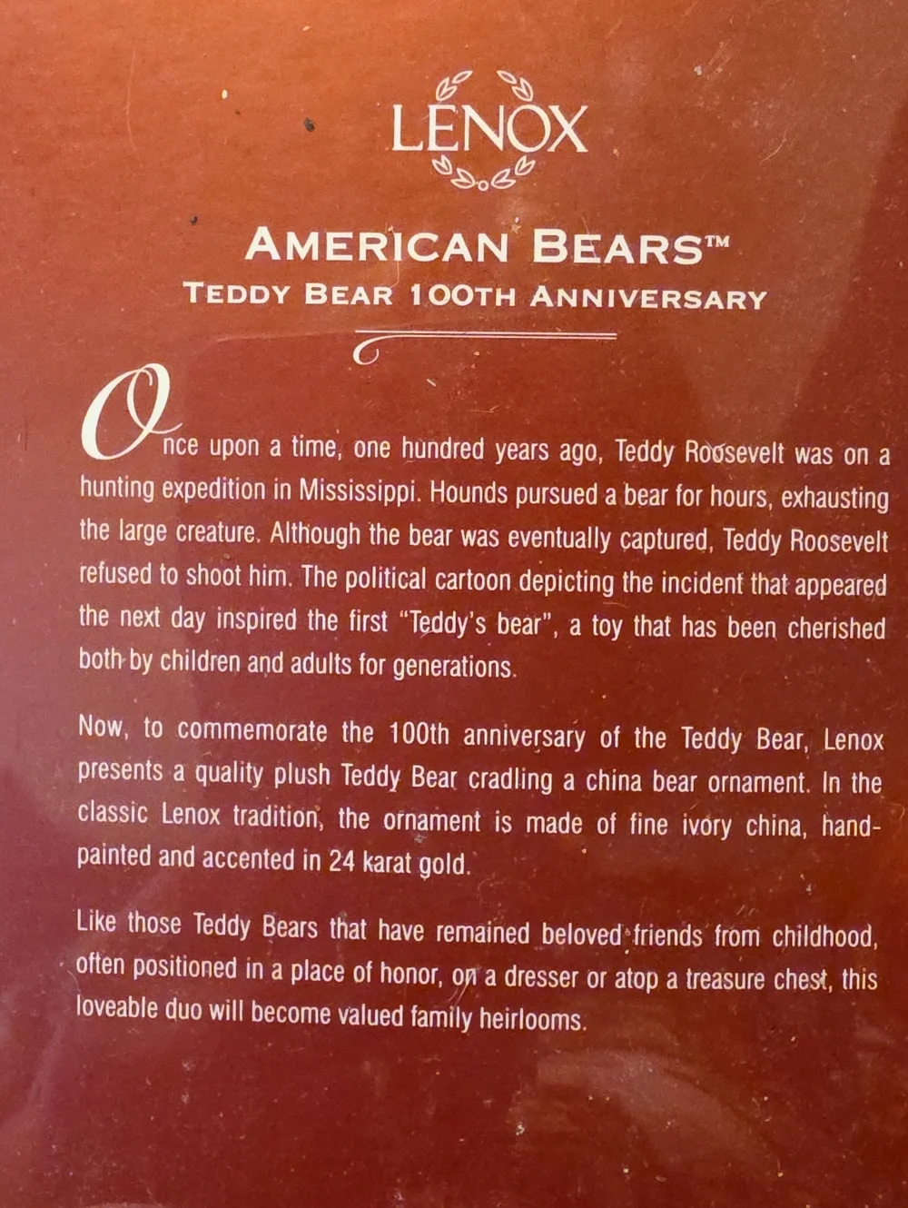 Lenox American Bears Holiday 100th Annivetsary Teddy Bear Ornament & Plush
